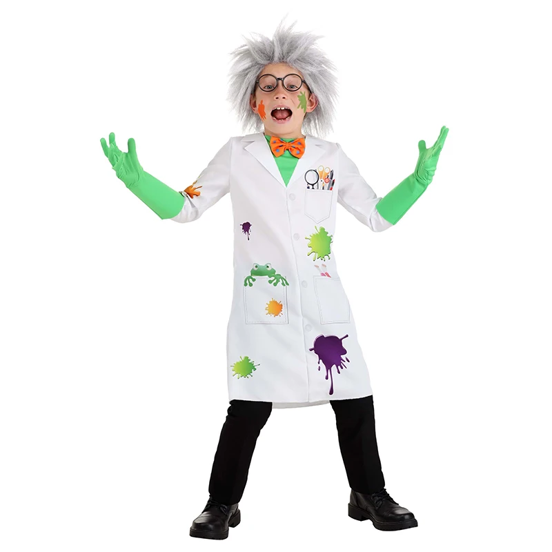 Funny Boys Frog Child Scientist Fancy Dress Up Child Raving Mad Scientist Costume for Kids