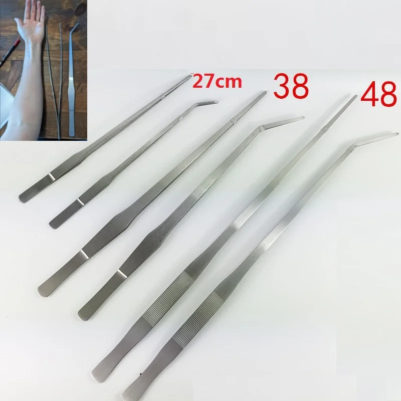 Pinzas para acuario de acero inoxidable de 48cm, herramientas para plantas y paisajes, pinzas rectas y curvadas, pinzas de alimentación acuática