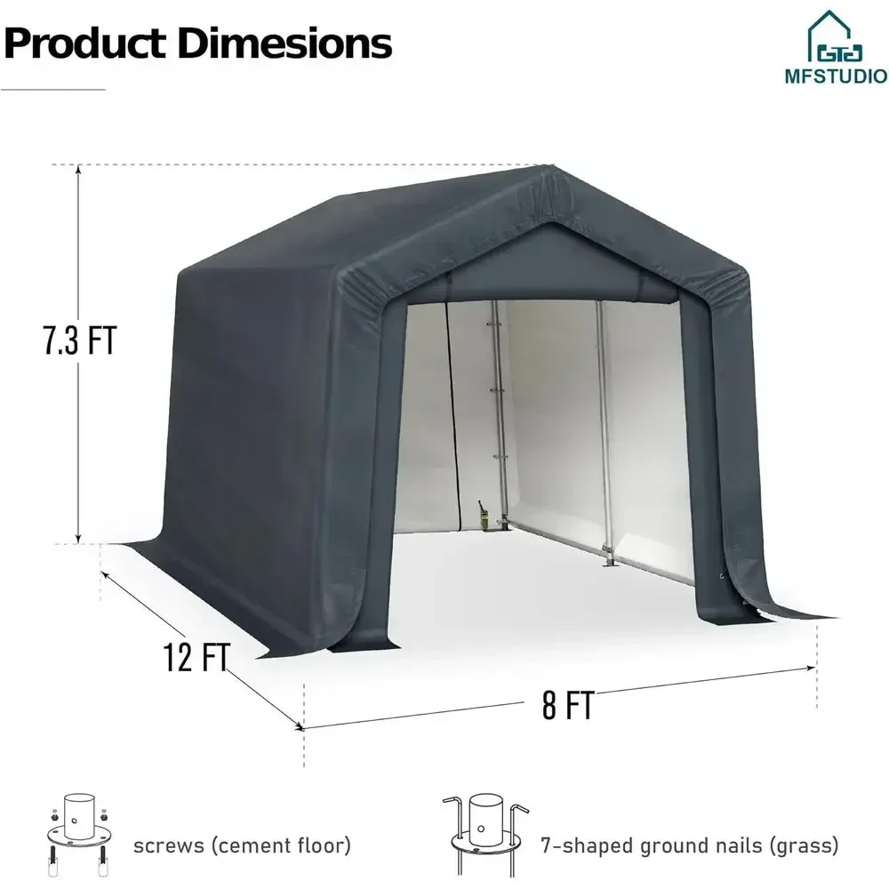 Durable Outdoor Storage Shed with Zipper Door for Cars, Motorcycles, and Tools