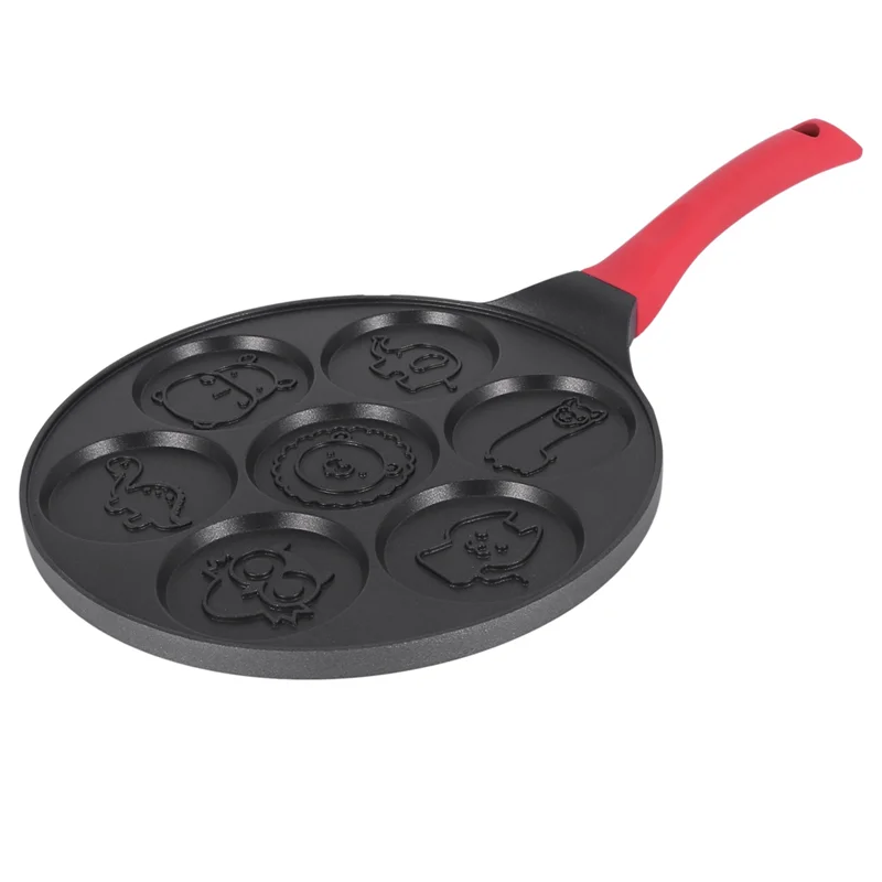 ELEG-2X Pancake Maker - Non-Stick Pancake Pan Griddle Grill Pan Mini Crepe Maker 7-Mold With Silicone Handle, Black Animal