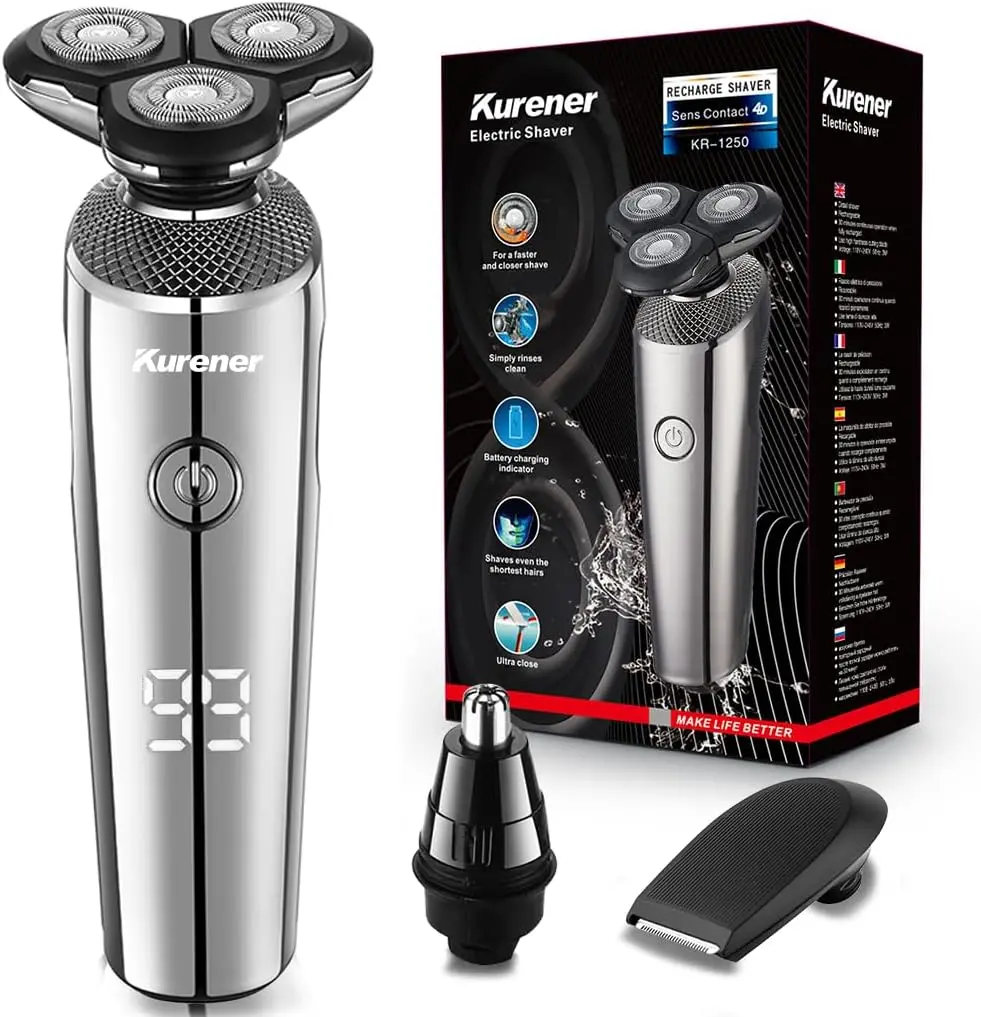 

Electric Razor for Men, Rechargeable Wet/Dry Shaver with Nose and Sideburns Trimmer