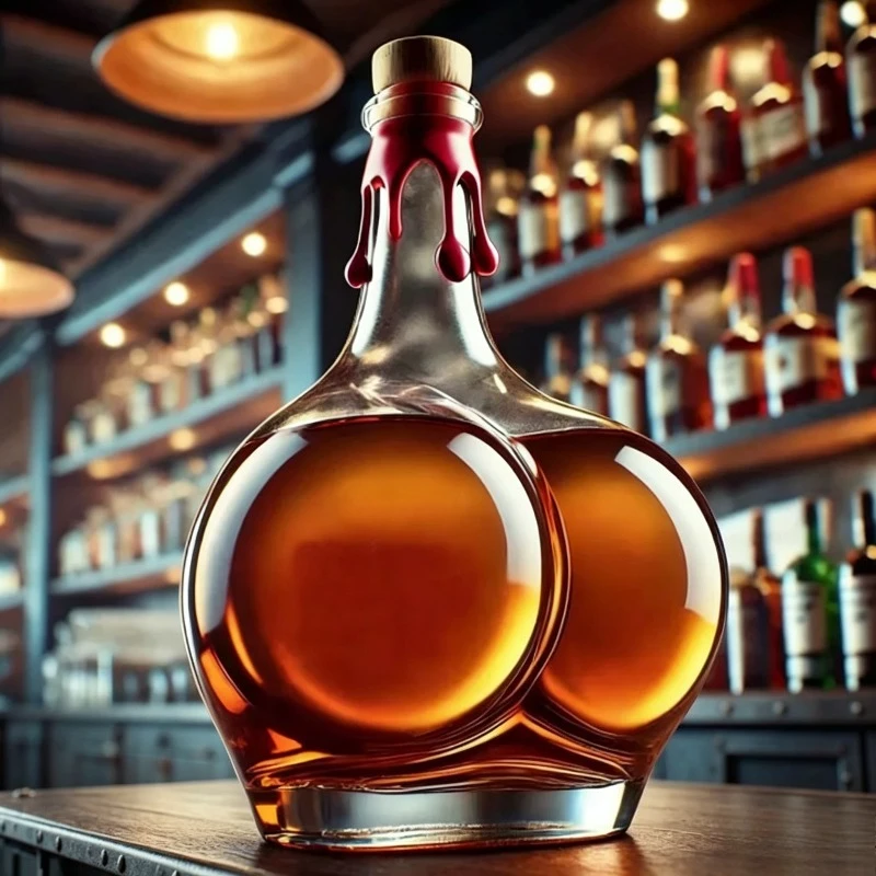 

Unique Curved Glass Whiskey Bottle, Airtight Sealed Spirits Decanter for Bourbon Brandy Vodka, Perfect Home Bar & Party Display