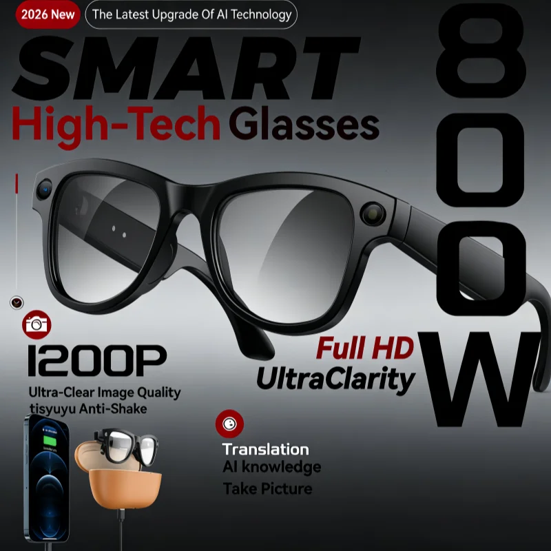 

2026 New 4K HD AI Smart Glasses with Chat GPT 800MP Camera Bluetooth Call 32GB Storage Voice Assistant Control Smart Sunglasses
