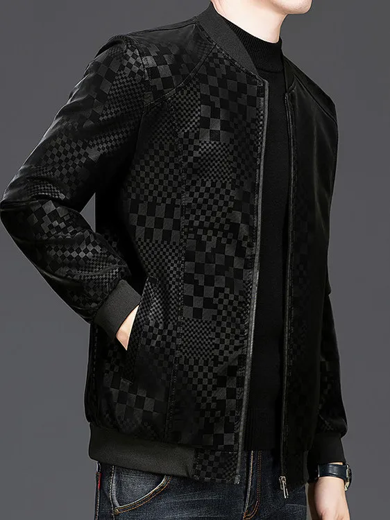 

2025 New Men's Faion Printed Leather Jaet Thin Casual Sle ort Coat Polyester Fiber Long Sve Busin Casual