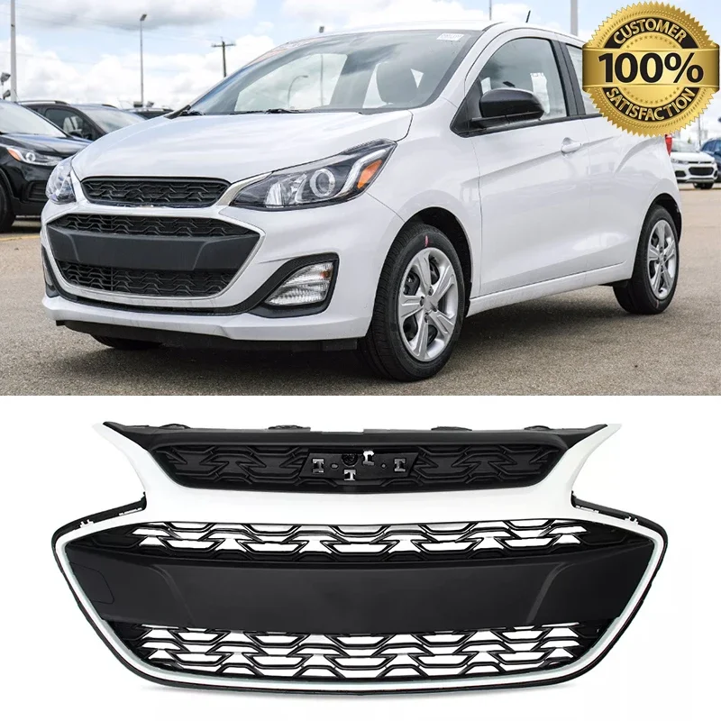 Front Upper & Lower Grille Modified Grill Assembly Replace For 2019-2022 Chevrolet Spark Front Bumper Grille Hood Grills White