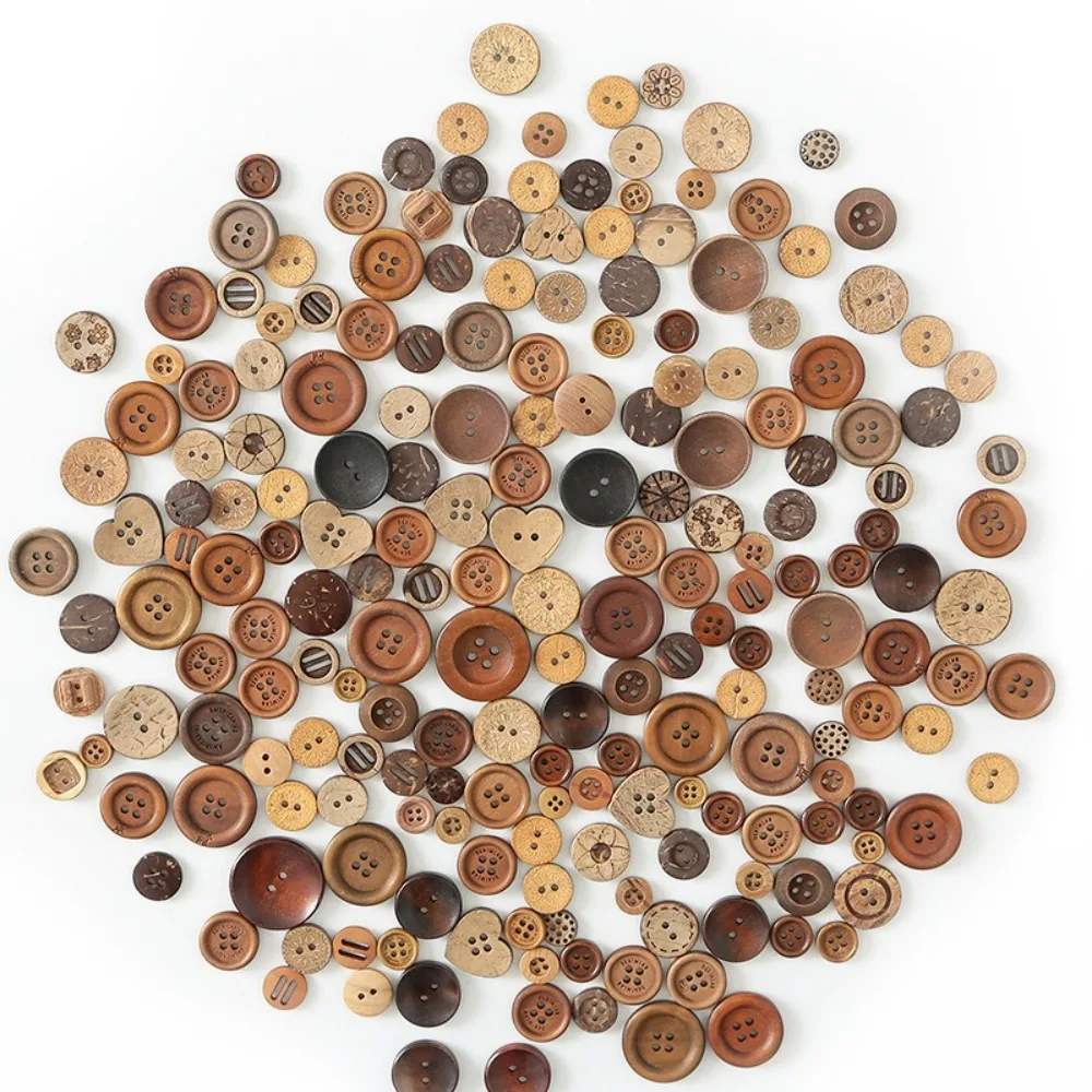 70/150PCS Mixed Natural Wood Color Coconut Buttons 2 Holes for DIY Handcraft Retro Decoration Sewing Craft Supplies