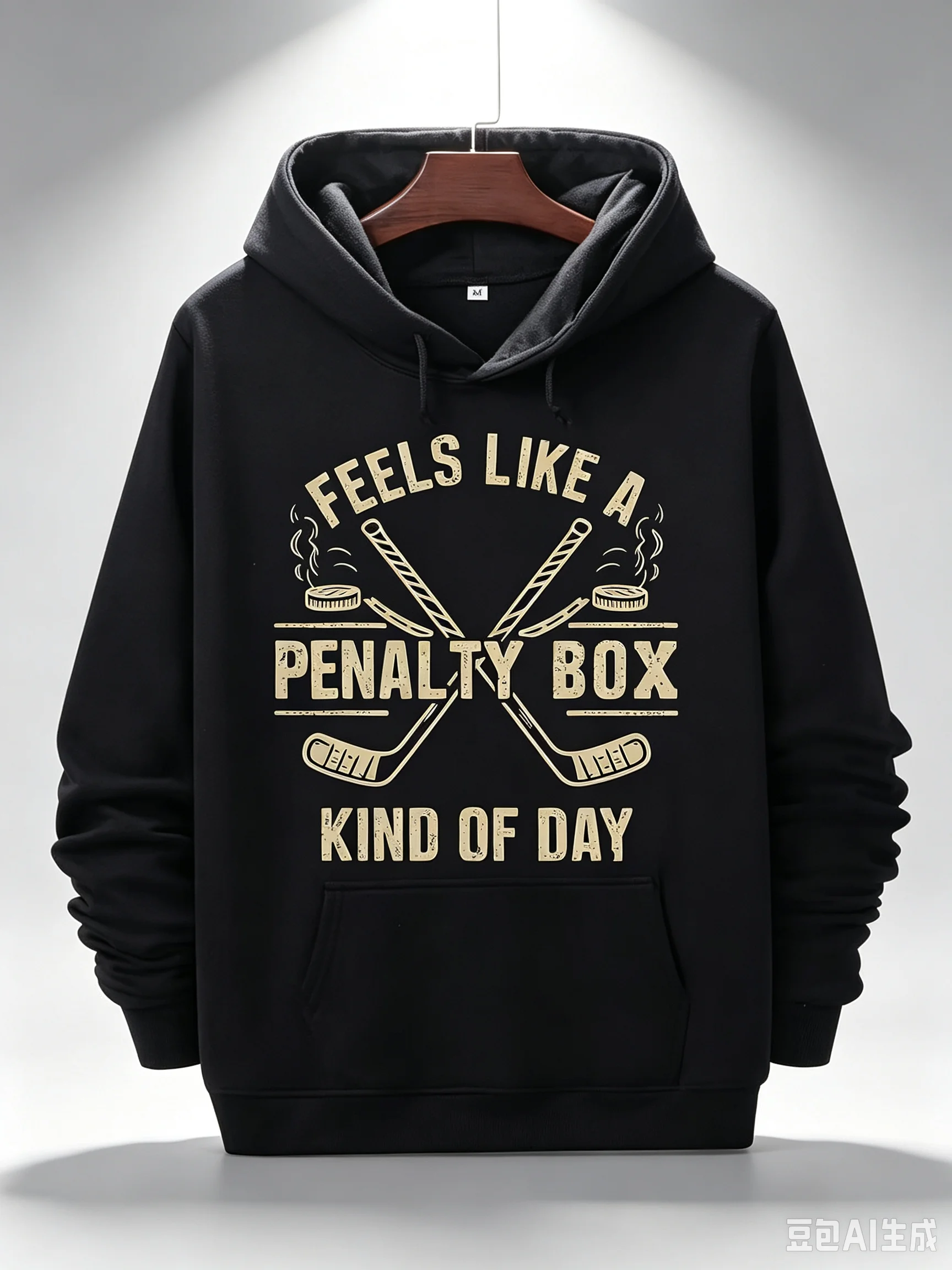 Men's Fun Ice Hockey Penalty Box Introduction Hoodie | Feels Like A Penalty Box Bad Day Pattern Pullover, Black, Casual Loose