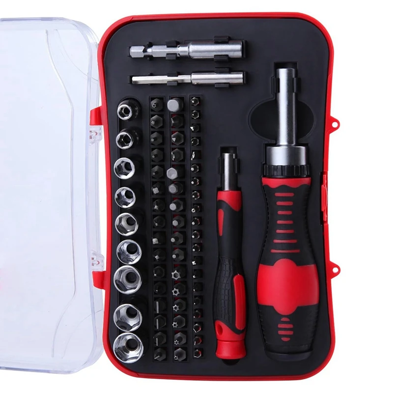 BAAG-65PCS Set Mata Obeng & Soket Ratcheting, Set Mata Obeng Multi Alat Obeng dengan Pegangan Ratchet