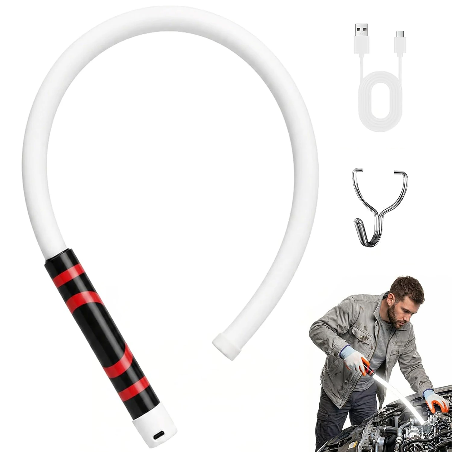 Flexible LED Flashlight Stick Bendable Work Light with Hook High Lumen Light for Car Repair Garage Inspection 1800mAh Rechargeab