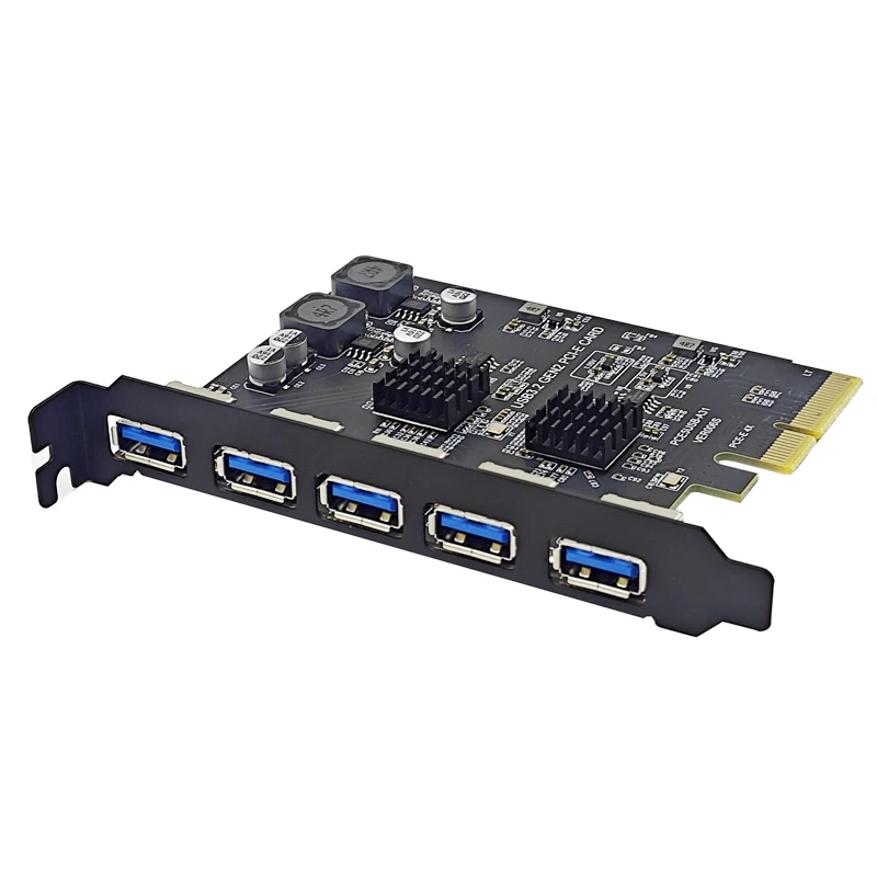 PCIE USB Expansion Card 5 Ports USB3.1 PCI Express X4 Add On Cards PCI-E USB HUB Adapter USB3.2 Gen2 10Gbps for Desktop Computer