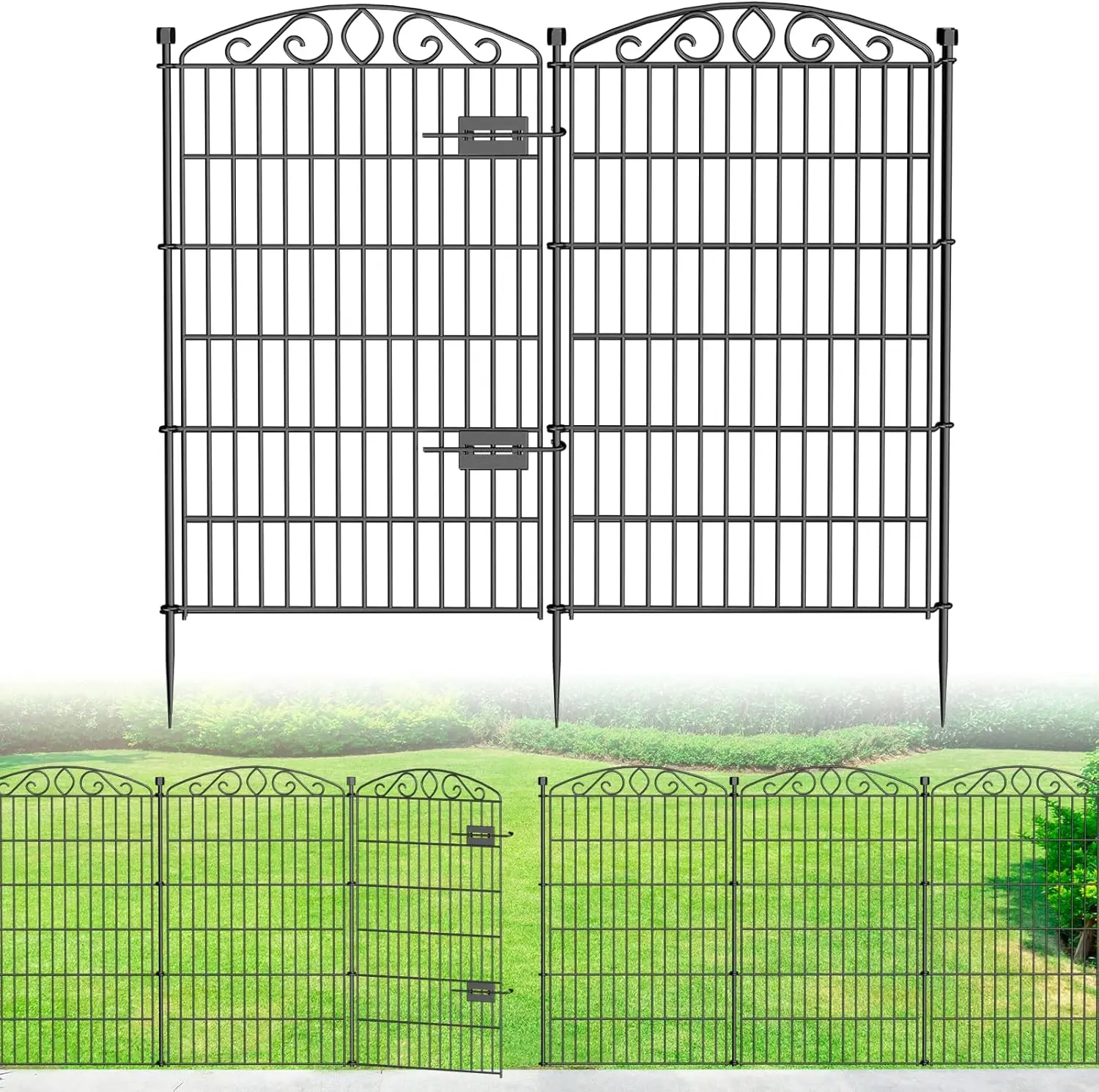 

12 Panel No Dig Garden Fence with Gate - 42in Tall Animal Barrier for Dogs Rabbits, Rustproof Metal Wire