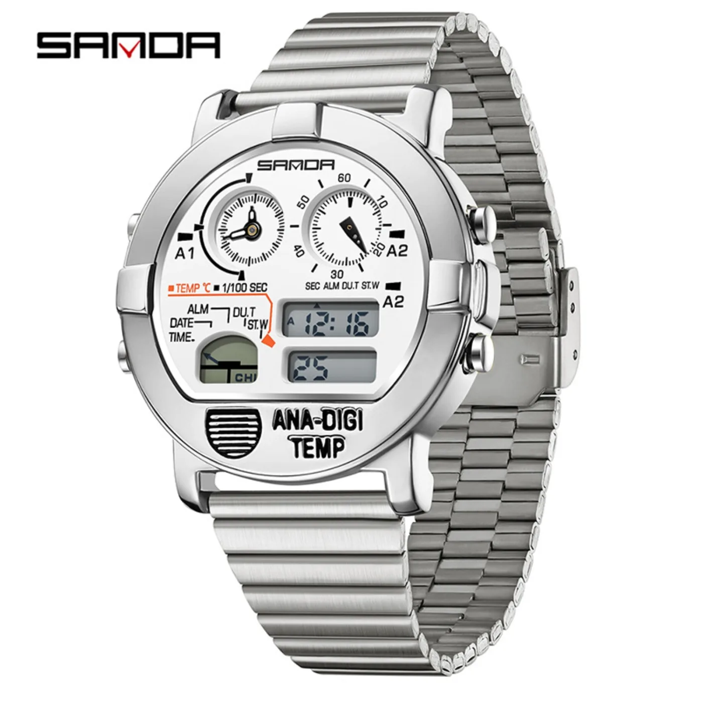 SANDA Top Fashion Men's Leisure Electronic Watch Multifunctional Thermometer Stopwatch Timing Men's Electronic Watch 3371