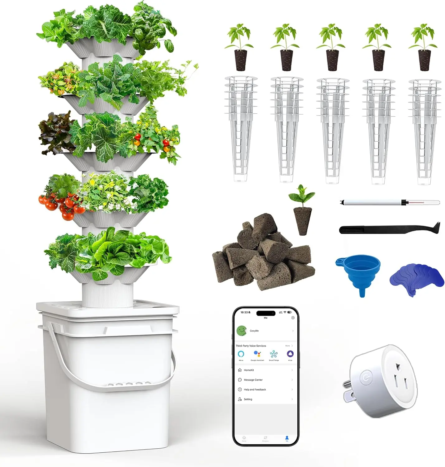 Hydroponics Growing System Kit 5 Layer Hydroponic Tower 30 Planting Holes Space Saving Vertical Gardening System Suitable Indoor