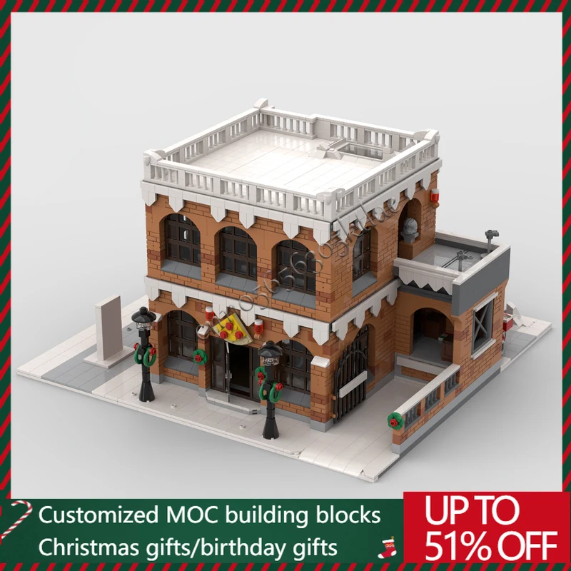 

3509 Parts MOC Christmas Winter Pizza shop Building Blocks Bricks Creative Assembly Educational Toys Birthday Gifts For Children