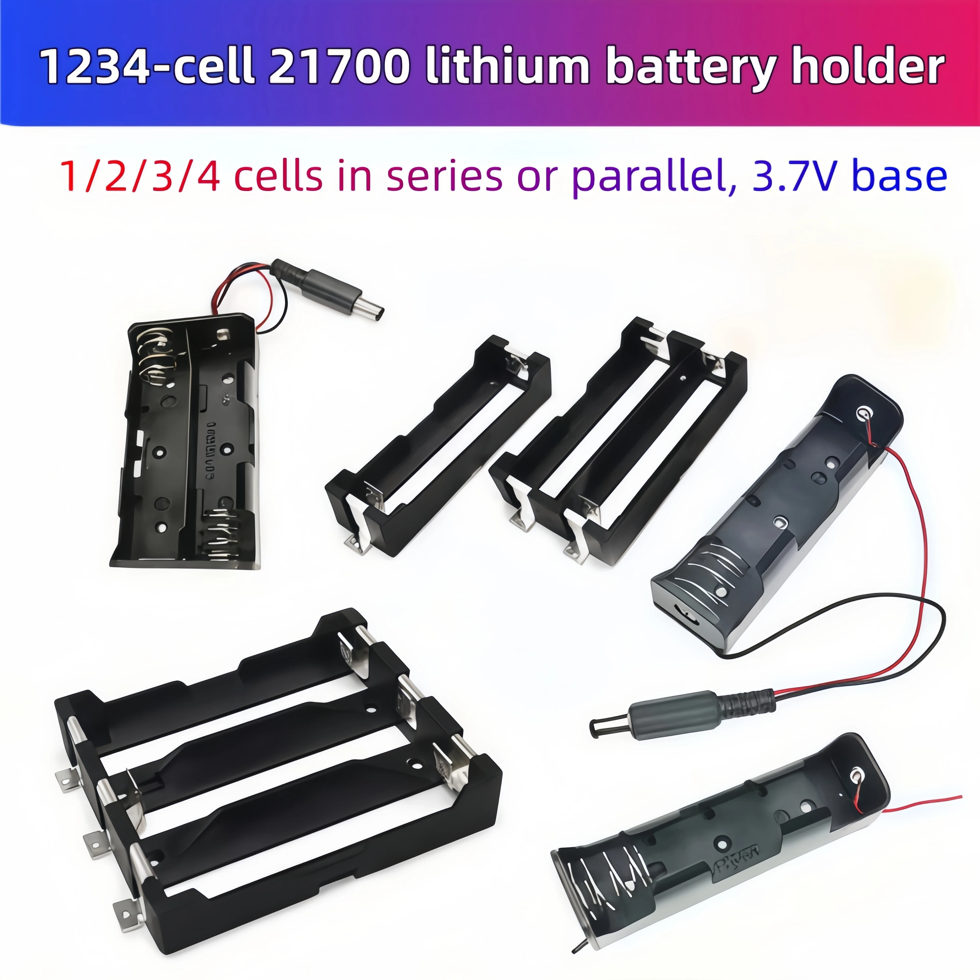 21700 Lithium Battery Box with PCB Pin Connector, 1/2/3/4 Battery Slots Connected in Series/Parallel for 3.7V Base Station