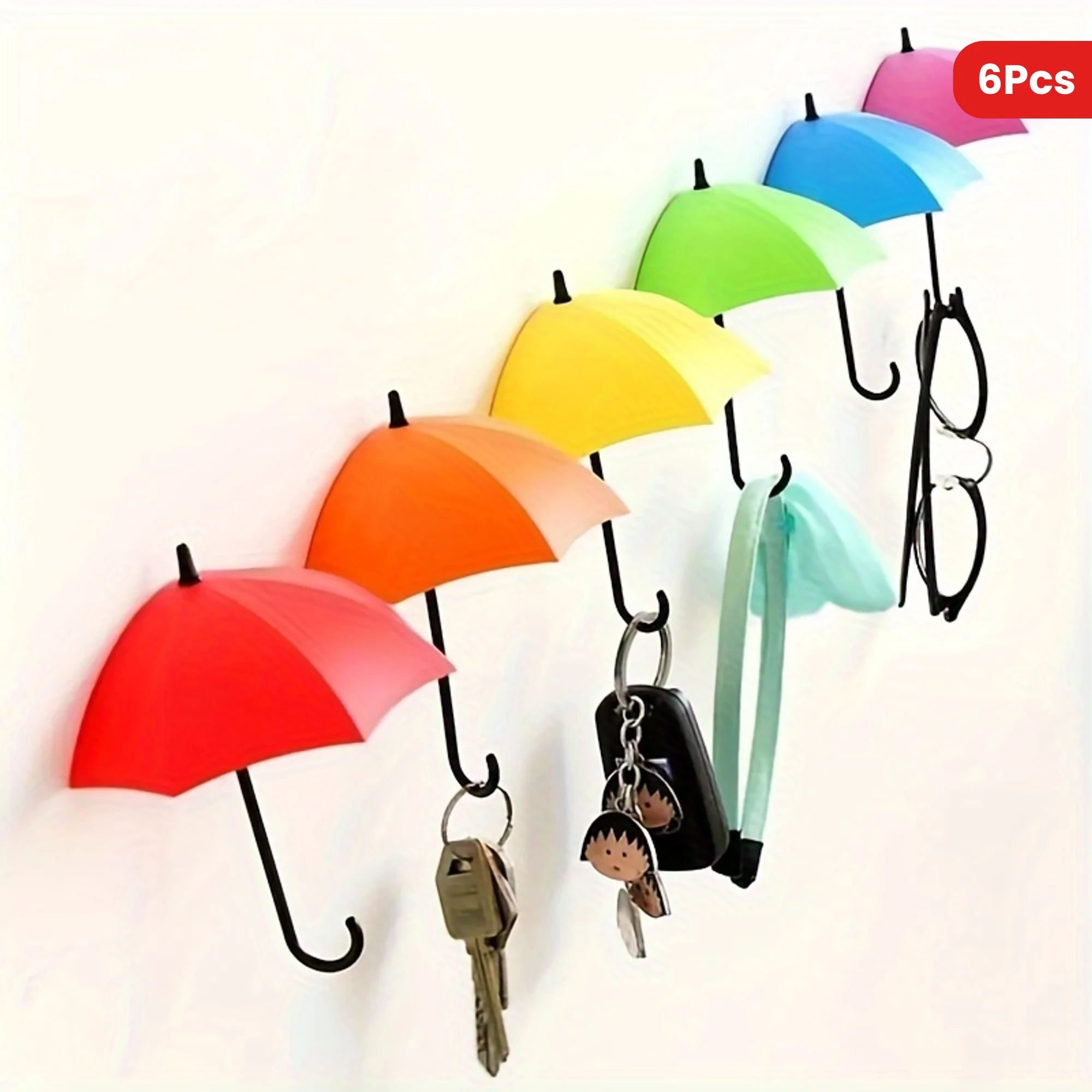 Kawaii Mini Umbrella Shape Self-Stick Wall Hanging Hook, Multi Color Pastel Decor Hook For Keys, Glasses, Scarves, Face Masks Bulk Supply