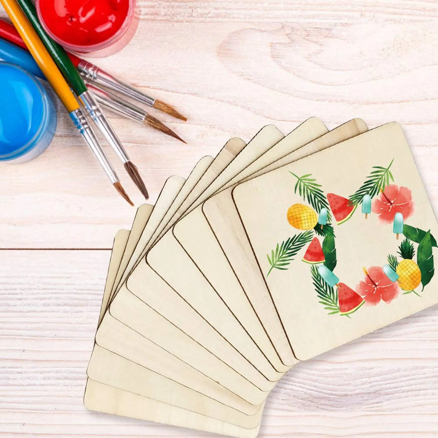 ABMS-100 Pieces Unfinished Square Wood Slices Blank 4X4 In,For Coasters, Pyrography,Painting,Writing,Photo Props Decorations