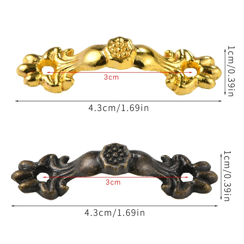 10Pcs Antique Door Handle Mini Zinc Alloy Furniture Cabinet Wardrobes Pull Knobs Jewelry Boxes Decorative Handles 43x10MM