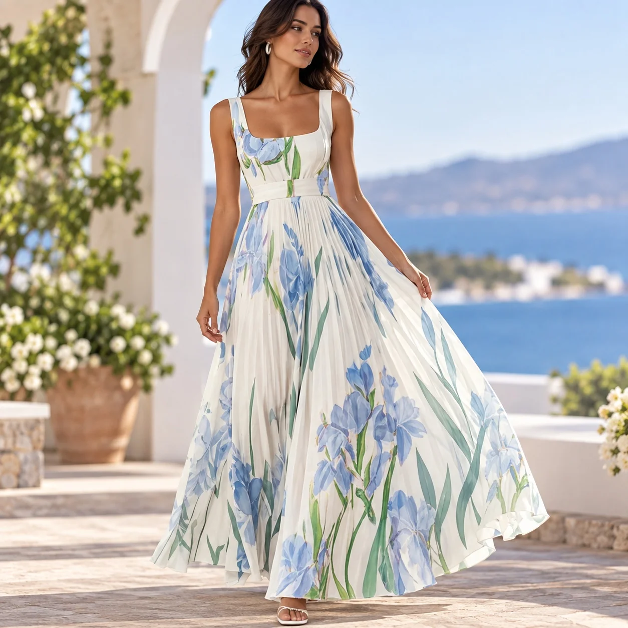 Printed a Line Dress Loose Waist Street Style with 3D Pattern Pullover Maxi Length Edgy Street Sleeveless Women Summer Dress