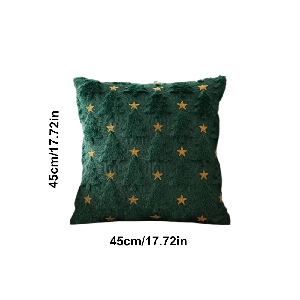 Christmas Tree Throw Pillow Cover with Yellow Embroidered Star Pillowcase Soft Living Room Decor for Winter Holiday Decoration