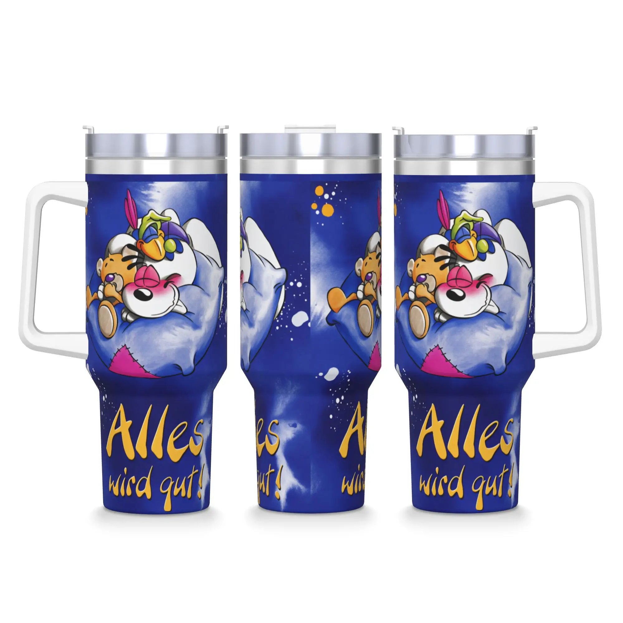 Comic Cartoons Diddl Stainless Steel Tumbler  Travel Thermal Mug With Straws and Lid Large Car Mugs Cold Drink Water Bottle
