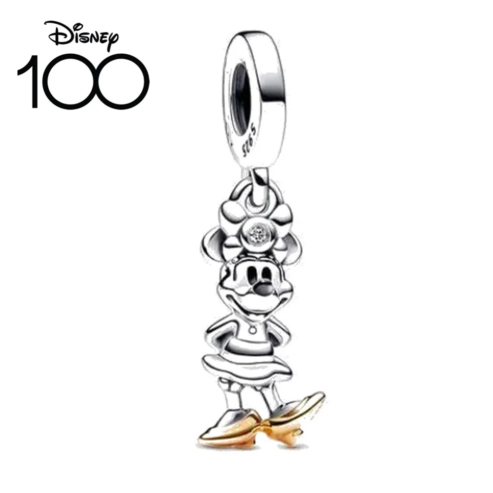 Disney-925 Sterling Silver Stitch Charme para senhoras, mickey frisada corrente, se encaixa pulseira pandora original, jóias diy, 100