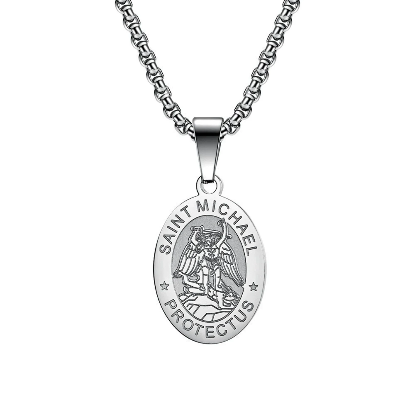 Heiliger Michael Erzengel Medaillon Protectus Anhänger Halskette für Männer Amulett Edelstahl Schmuck Geschenk – Detail 1