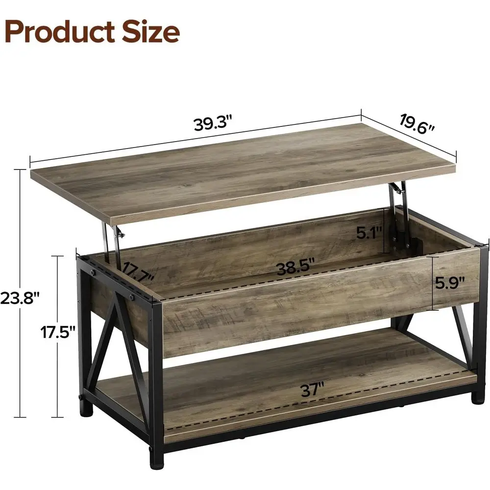Light Top Coffee Table with Storage Shelf and Large Hidden Compartment for Living Room, Lighting Top Coffee Tables for Small Spa