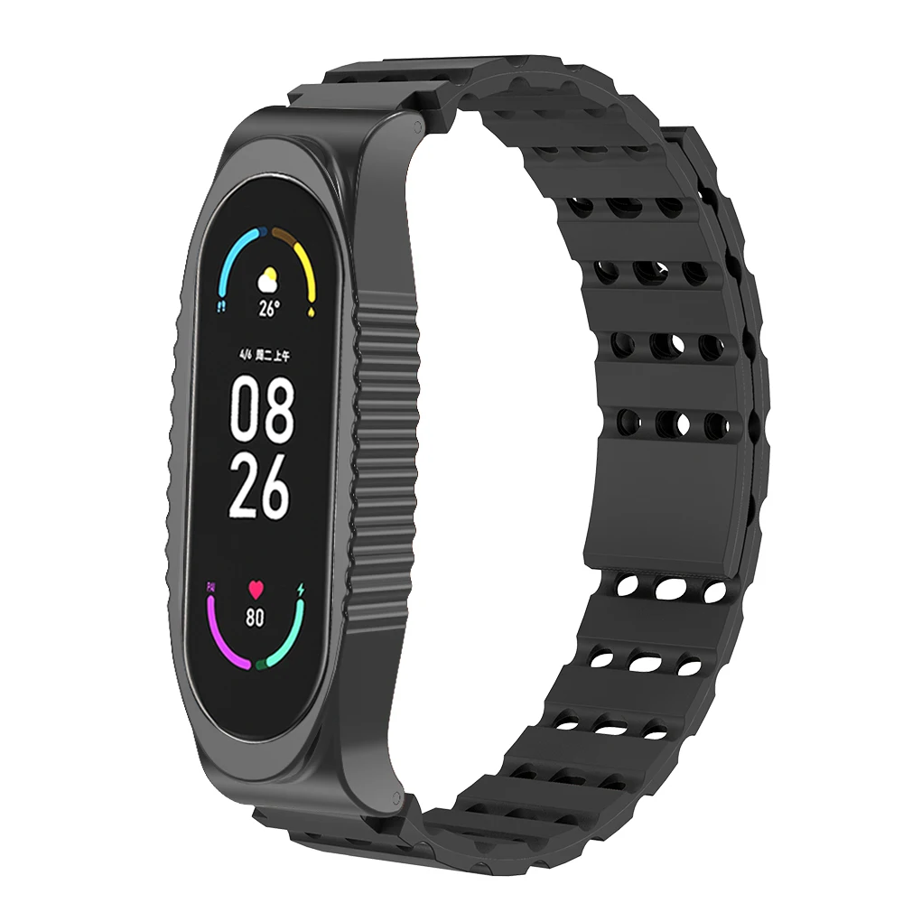 

Silicone Magnetic Strap with Breathable Air Holes & Protective Case For Xiaomi Band 3/4/5/6/7/8 Quick Release Sport Watch Band