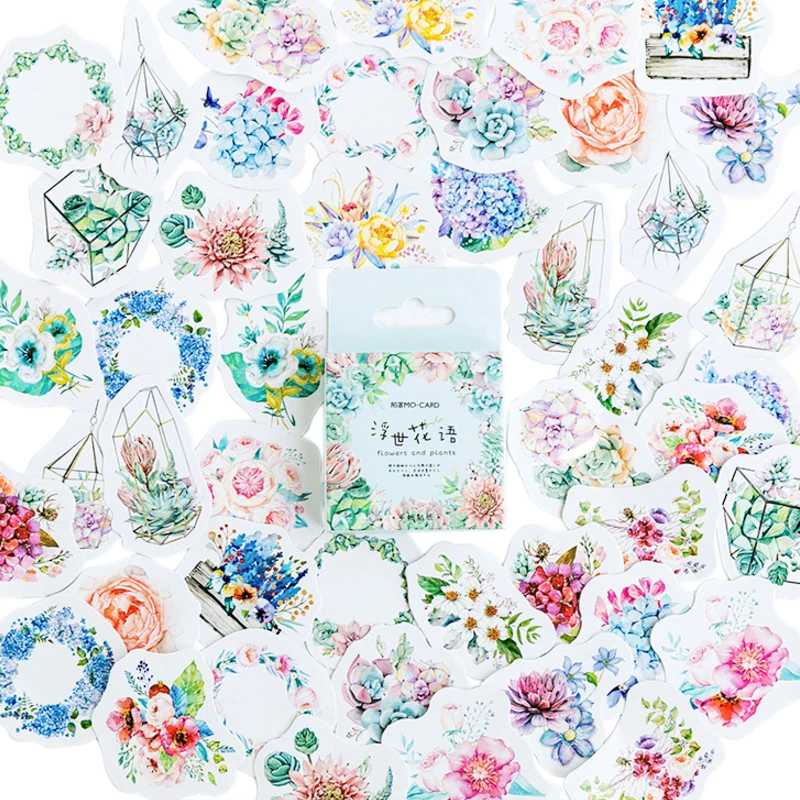 46Pcs Box Flower beauty Decorative Stickers Scrapbooking Gift surprise  Supply label Gifts Cartoon paper Notebook 4cm