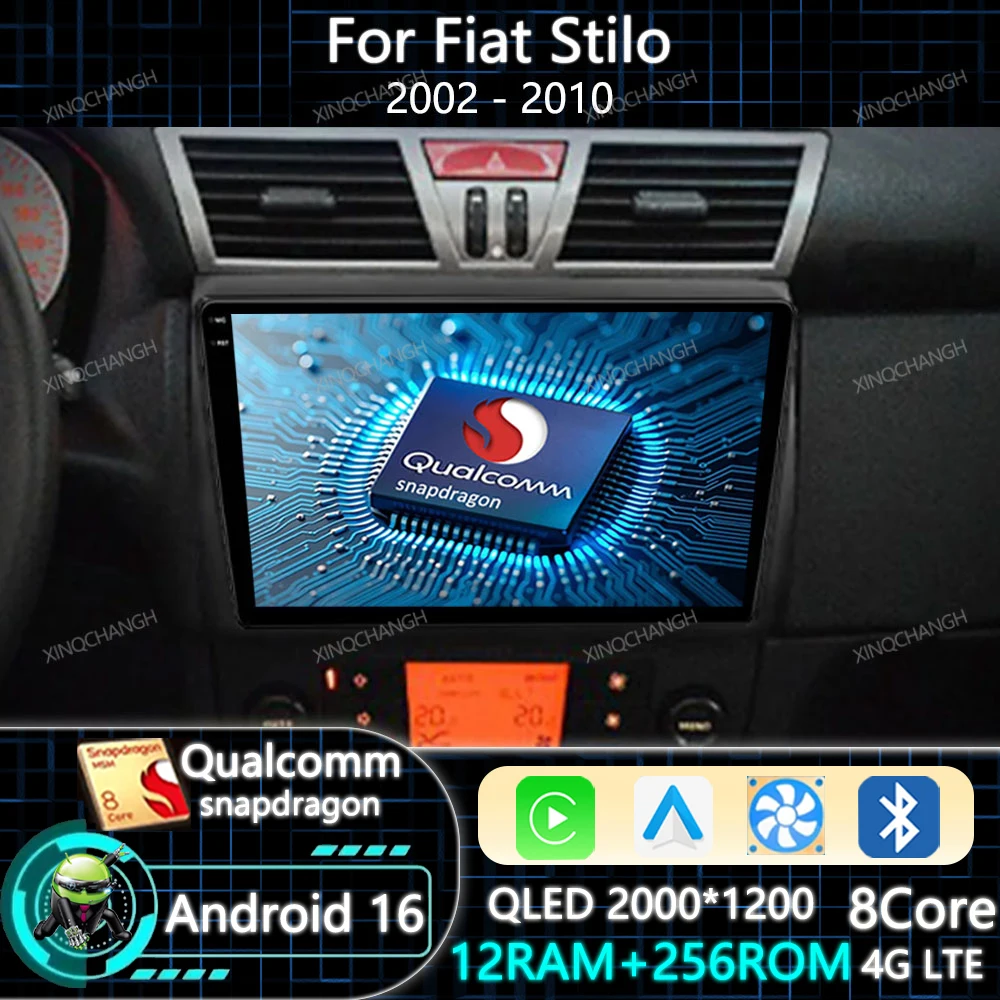 Android 16 Car Radio For Fiat Stilo 2002 2003 2004 - 2010 QLED BT GPS Carplay Auto 4G LTE 5G WIFI Multimedia Stereo Video Player