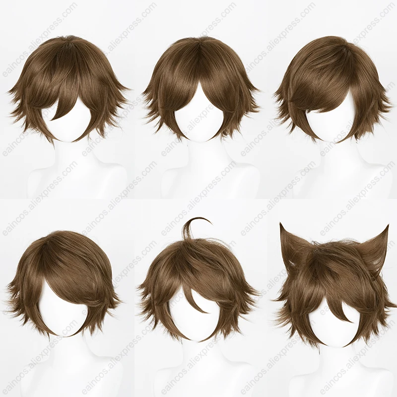 Universal 32cm Short Cosplay Wig Red Orange Linen Fluffy Heat Resistant Synthetic Hair for Halloween 25-48