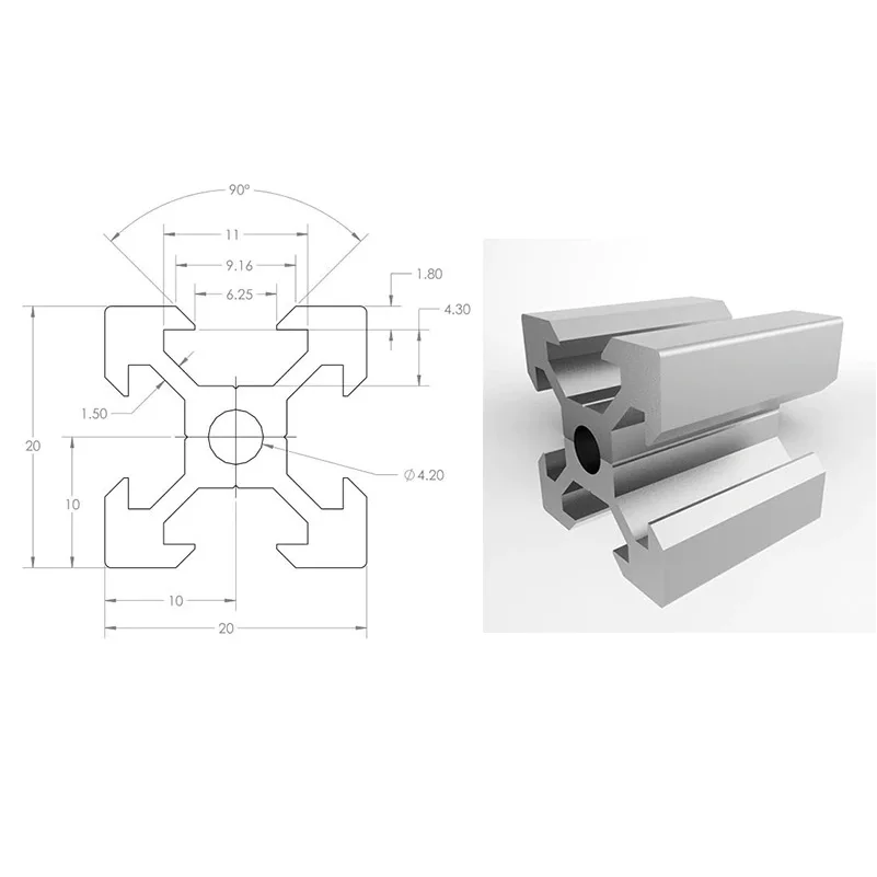 2Pcs Openbuilds 2020 V-Slot Aluminum Profile 100mm-550mm Black/Silver Aluminum Extrusion 20x20mm for CNC 3D Printer Parts