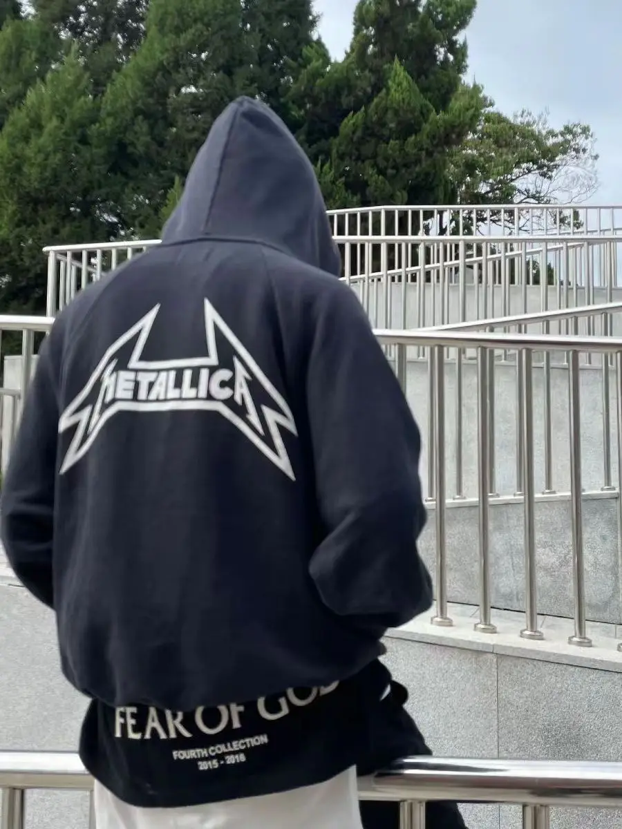 

Черная толстовка в стиле ретро с металлическим принтом, уличный стиль, плотная ткань, повседневная хлопковая толстовка с капюшоном для мужчин, молодежи и больших размеров.