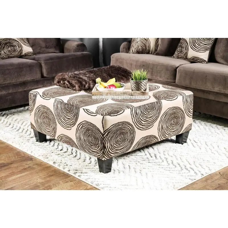 

Oversized Square Upholstery Ottoman with Brown Pattern Finish and Bun Legs