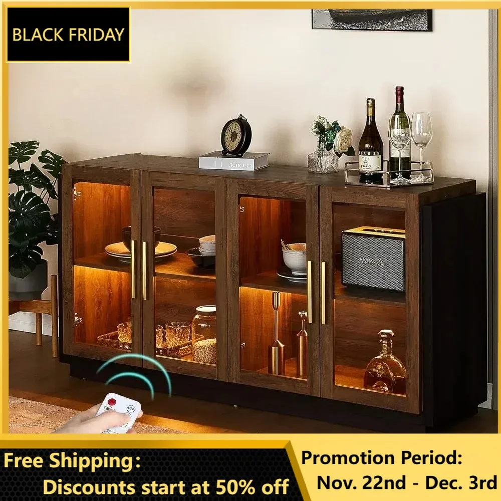 

Sideboard Buffet Cabinet with Storage,64" Cabinet with Glass Door, Modern Wood Glass-Buffet Cabinet for Dinning Room, Kitchen