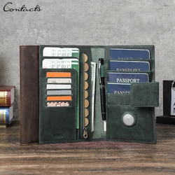 Genuine Leather Family Passport Holder Wallet Long Purse Clutch Wallets Credit Card Slot Portable Card Bag Travel Wallets