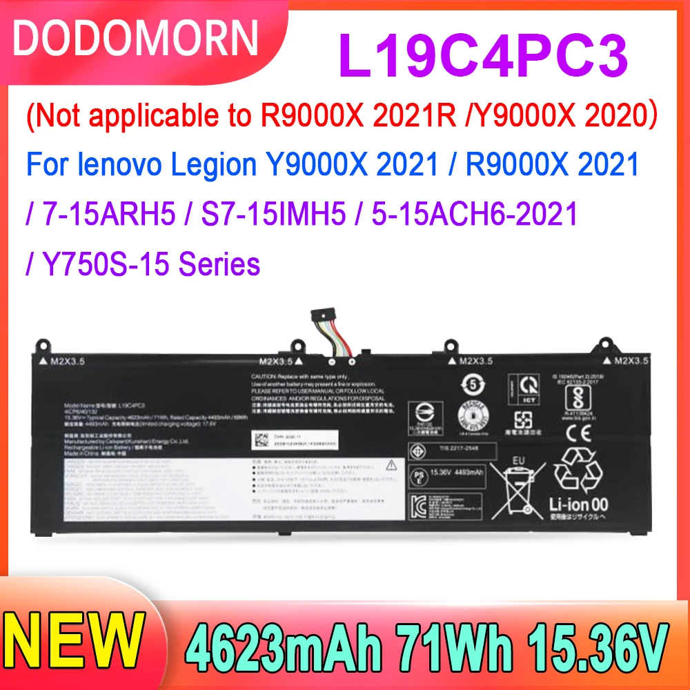 

Аккумулятор DODOMORN L19M4PC3 для ноутбука Lenovo Legion Y9000 R9000X Y9000X R7000P Y7000P S7-15IMH5 82BC S7-15ARH5 82HM L19C4PC3 71Wh