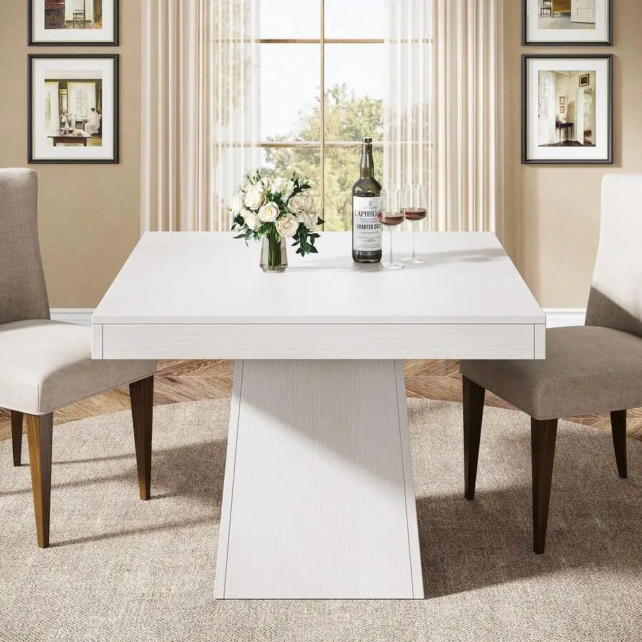 Square Dining Table For 4, 31.5-Inch Kitchen Table Small Dinner Table With Sturdy Pedestal Base, Farmhouse Dining Room Table For Home Dining Room, Living Room, Kitchen, White