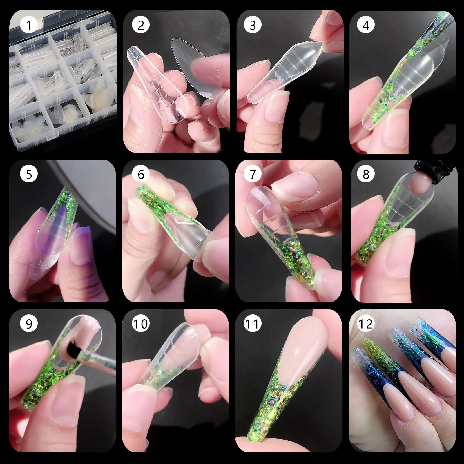 288pcs/Box Dual Forms False Nails Tips Sets For Gel Extension Quick Building French Nails Mold Soft Silicone Pads Manicure Tools
