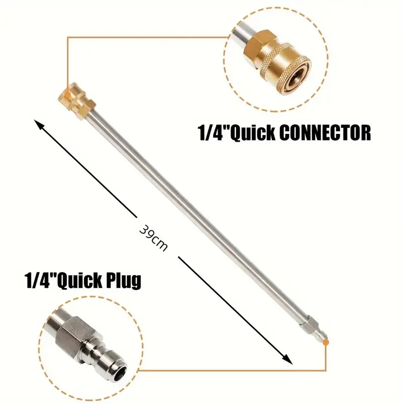 High Pressure Water Gun Extension Rod Quick Plug 17 Inch Stainless Steel Extension Rod 1/4 Male And Female Quick Connection Exte