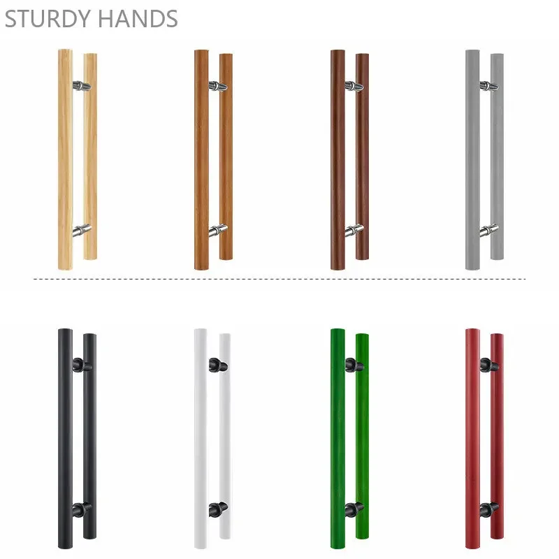 Double Side Glass Door Handle Modern Natural Solid Wood H-Shaped Handles Bathroom Sliding Door Pulls Furniture Hardware