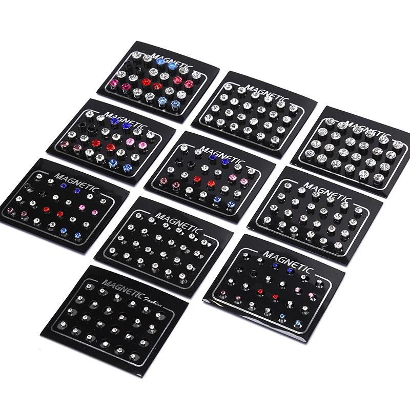 24Pcs/Set Magnetic Non-Piercing Clip Round Rhinestone Stud Earrings Jewelry