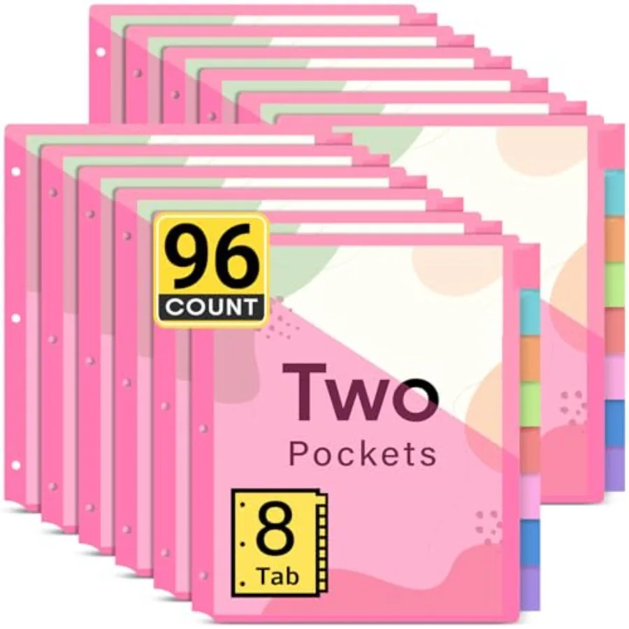 

Набор из 9 разделителей для папок на 3 кольцах с двумя карманами и 8 вкладками, пластиковые разделители для индексации, идеально подходят для организации в офисе и школе.