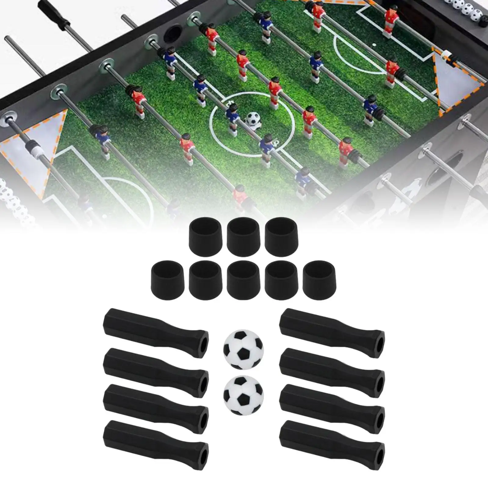 

Ручки для настольного футбола, торцевые заглушки для настольного футбола, стандартный черный ремонт, обслуживание, простота установки, 18 шт. с 2 мячами