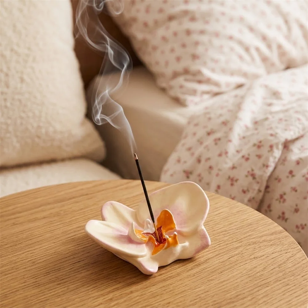 Nicole Soft Orchid Incense Holder Concrete Silicone Mold DIY Handmade Incense Burner Gypsum Jesmonite Making Mould Home Decor