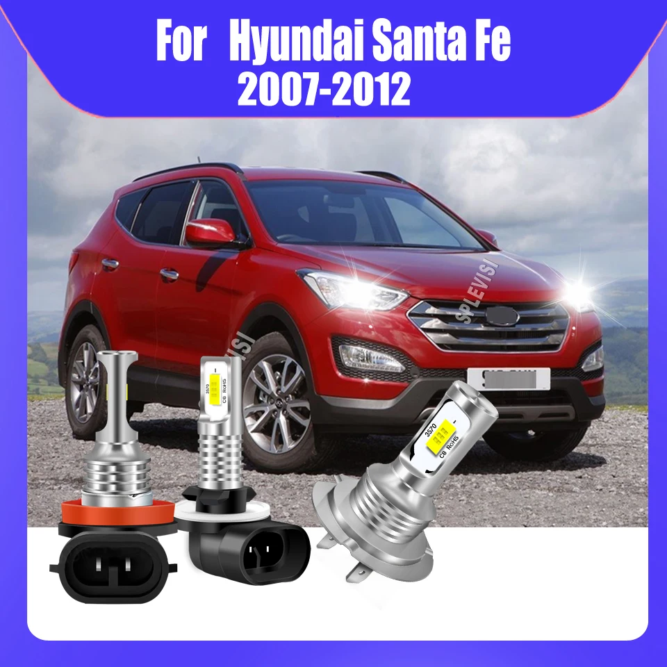 

LED Headlights Hi Low Beam Foglight Plug and Play No Radio Interference For Hyundai Santa Fe 2007 2008 2009 2010 2011 2012