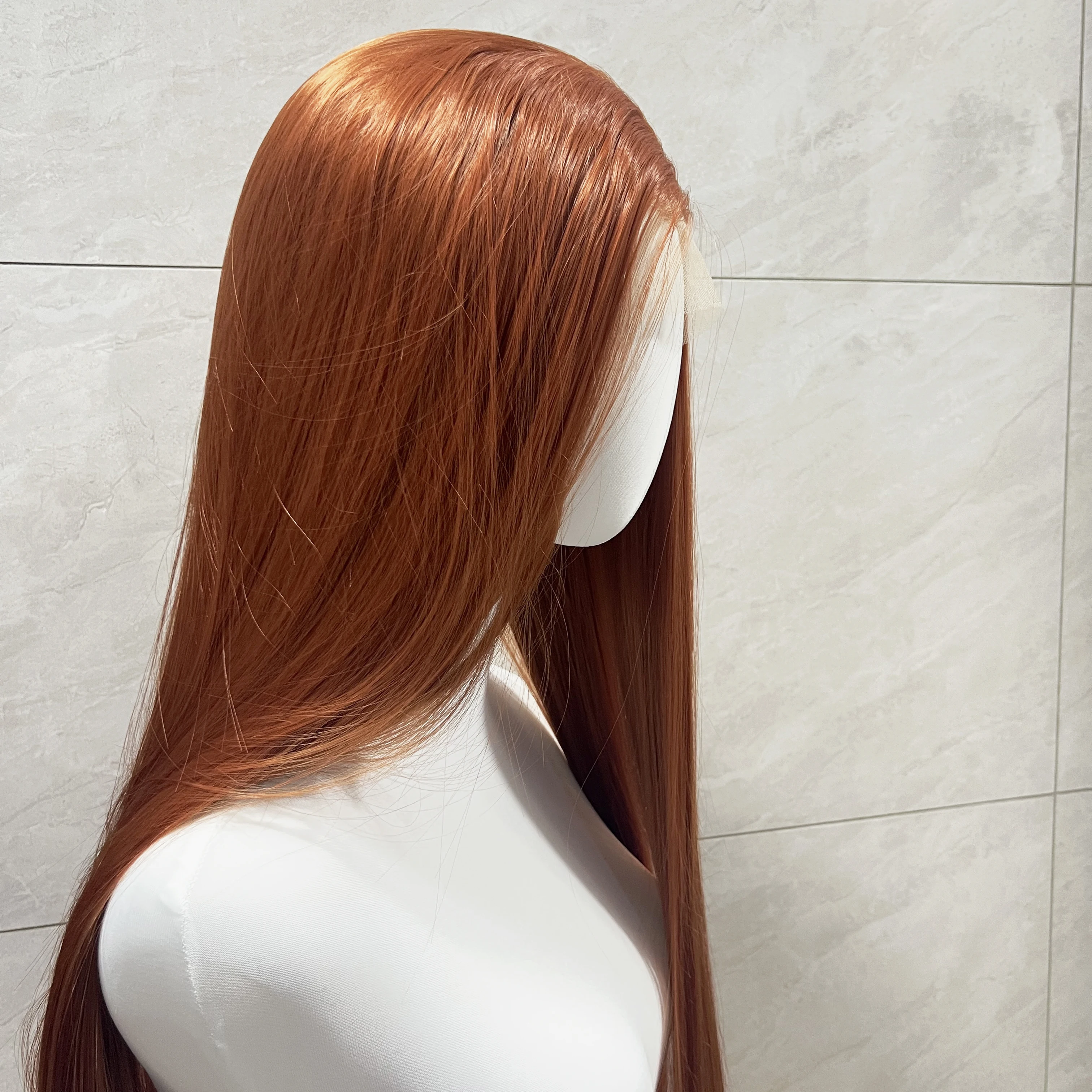 Темно-оранжевый парик фронта шнурка 26 дюймов 13x4 Фронтальный рыжий длинный прямой синтетический парик шнурка высокотемпературные волокна для косплея