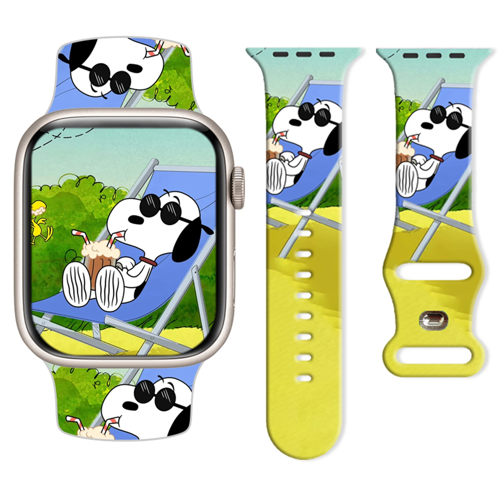 애플 워치 11 10 9용 비치 스누피 프린트 스트랩 실리콘 밴드 교체 가능한 팔찌 iWatch 46mm 44mm 42mm 41mm 워치밴드