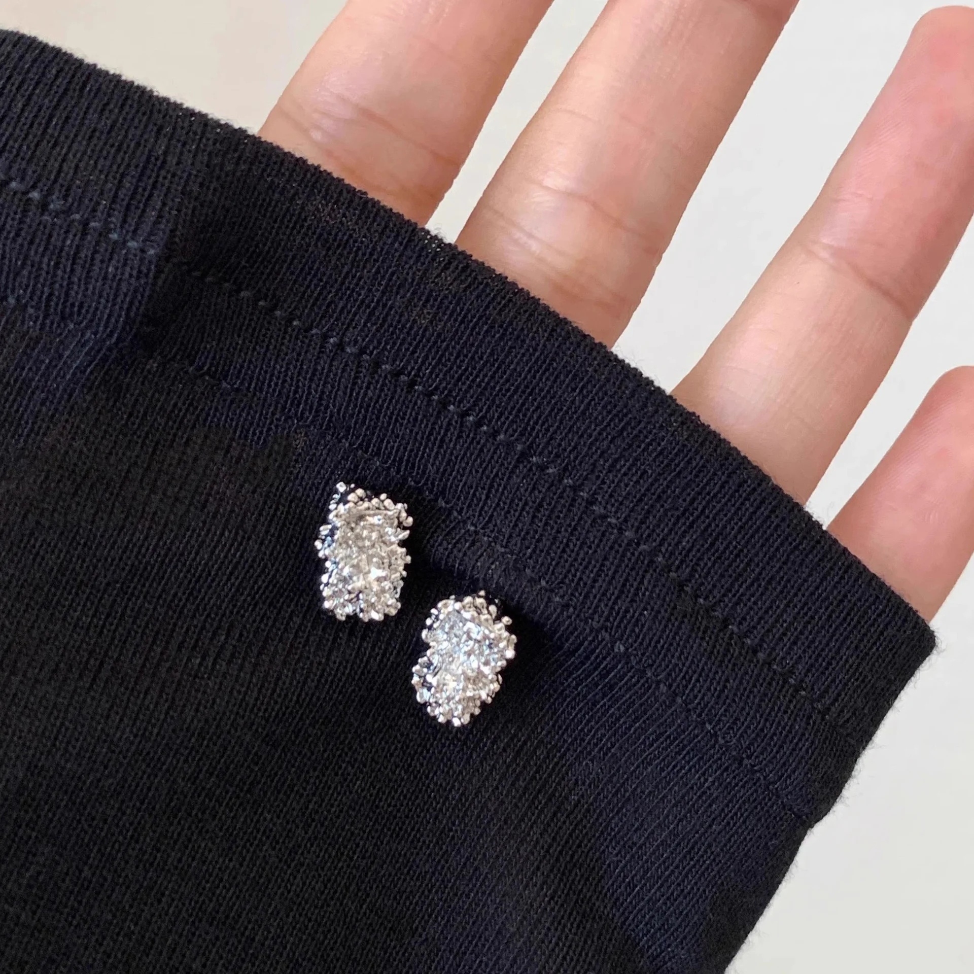 Earrings Stud Stone Texture Irregular Minimalist Unique Lightweight Silver Alloy Modern Elegant Durable Jewelry for Women